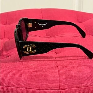 CHANEL Black Sunglasses with Gold Accents
